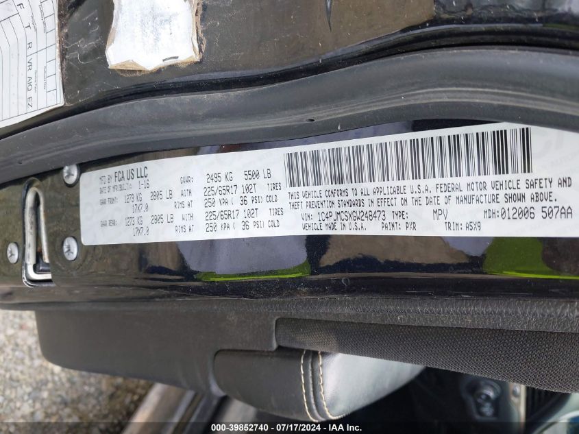 2016 Jeep Cherokee Latitude VIN: 1C4PJMCSXGW248473 Lot: 39852740