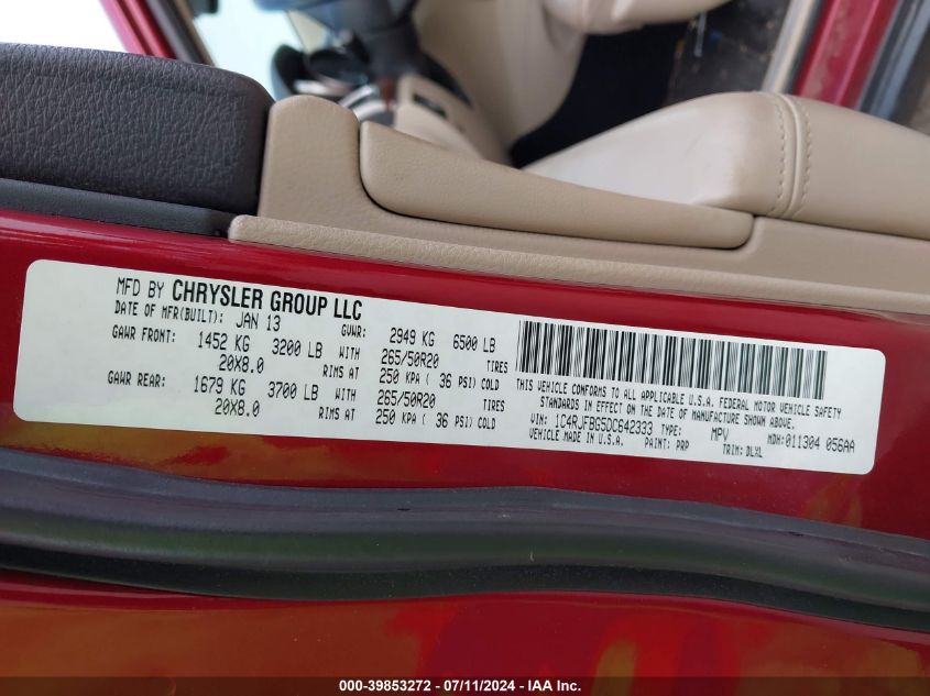 2013 Jeep Grand Cherokee Limited VIN: 1C4RJFBG5DC642333 Lot: 39853272