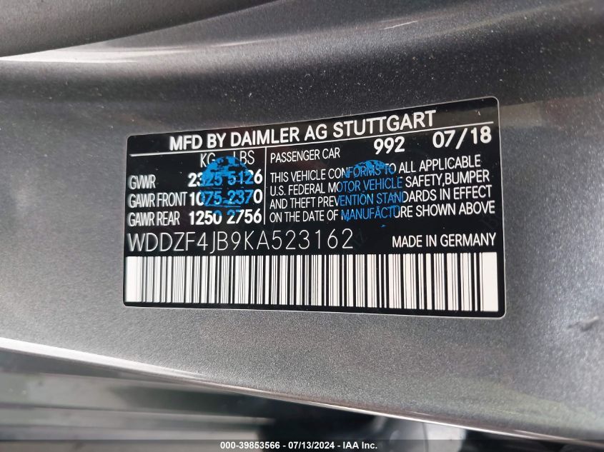 WDDZF4JB9KA523162 2019 Mercedes-Benz E 300