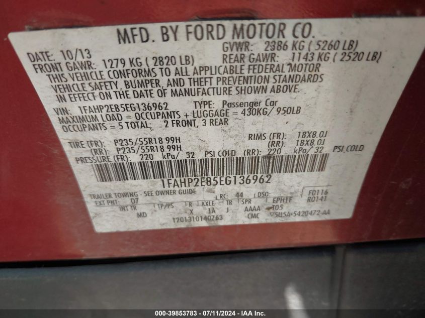 2014 FORD TAURUS SEL - 1FAHP2E85EG136962