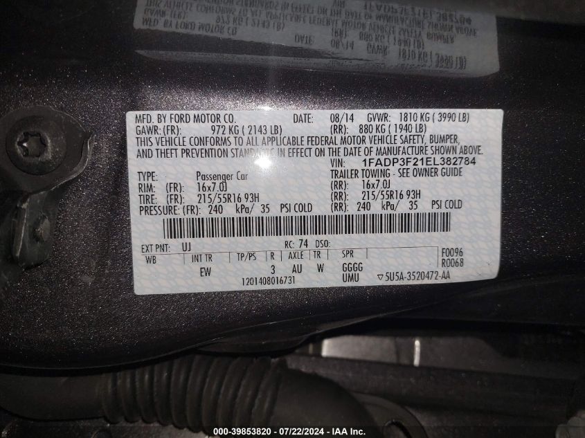 1FADP3F21EL382784 2014 Ford Focus Se