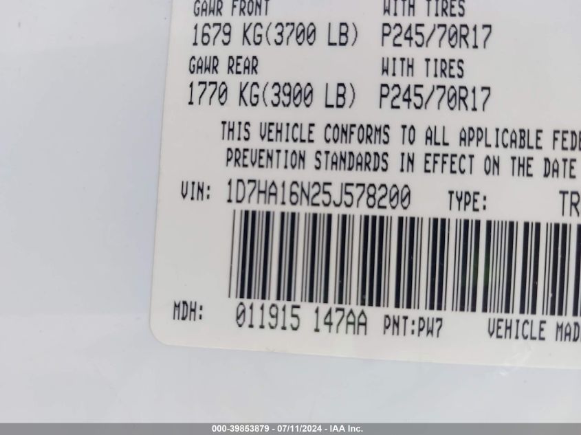 2005 Dodge Ram 1500 St VIN: 1D7HA16N25J578200 Lot: 39853879