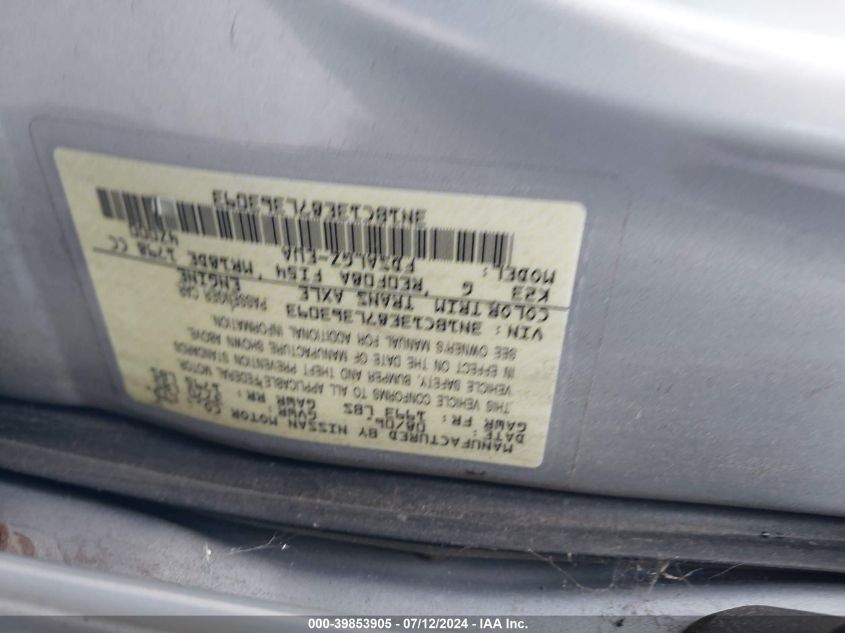 2007 Nissan Versa 1.8Sl VIN: 3N1BC13E87L363093 Lot: 39853905