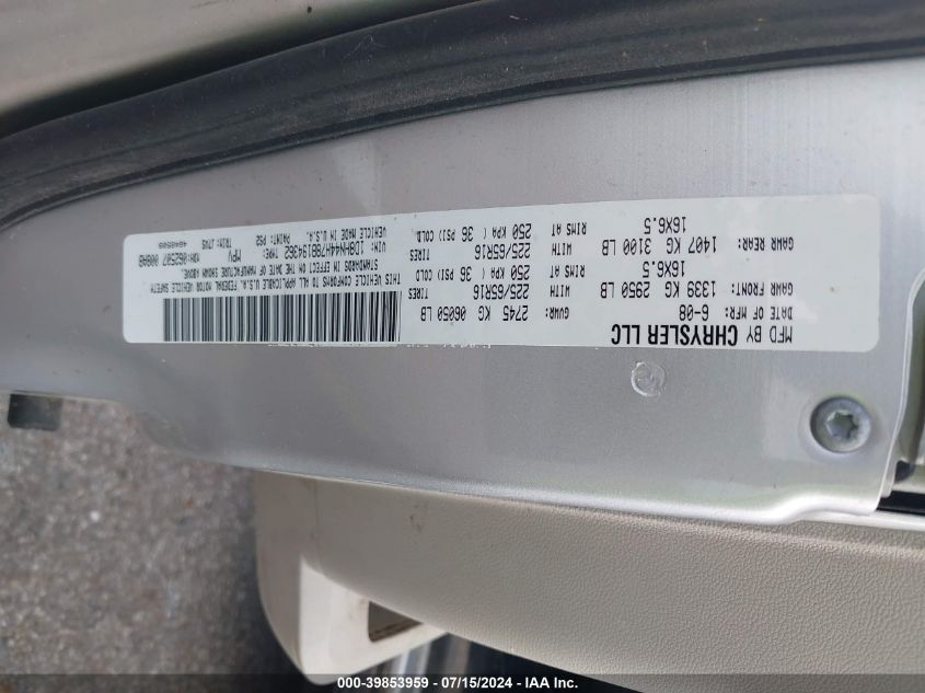 2008 Dodge Grand Caravan Se VIN: 1D8HN44H78B194362 Lot: 39853959