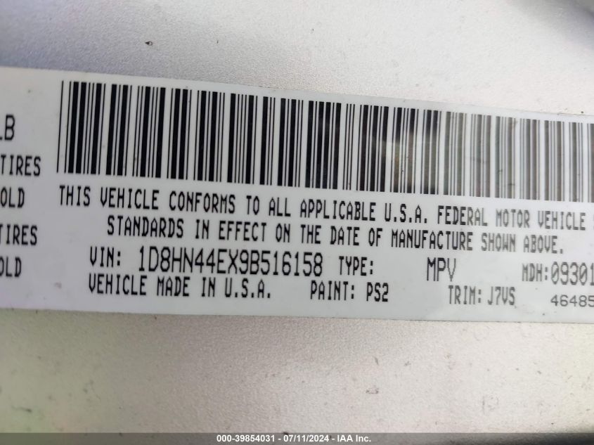 2009 Dodge Grand Caravan Se VIN: 1D8HN44EX9B516158 Lot: 39854031