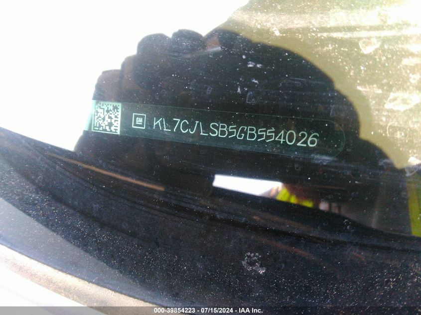 2016 Chevrolet Trax Lt VIN: KL7CJLSB5GB554026 Lot: 39854223