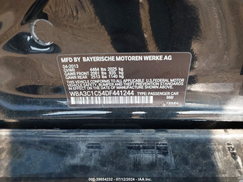 2013 BMW 328I VIN: WBA3C1C54DF441244 Lot: 39854232