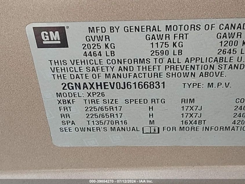 2018 CHEVROLET EQUINOX LS - 2GNAXHEV0J6166831