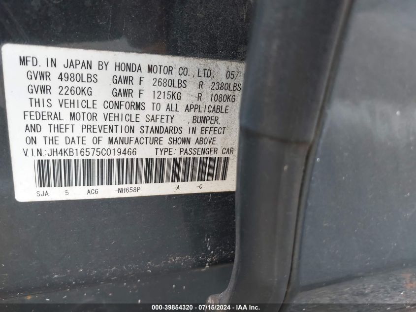 JH4KB16575C019466 2005 Acura Rl 3.5