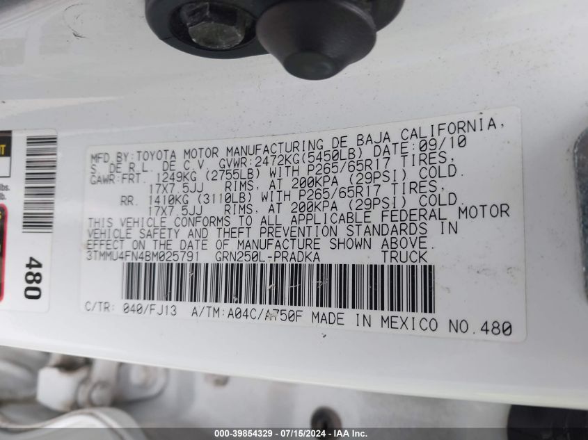 2011 Toyota Tacoma Base V6 VIN: 3TMMU4FN4BM025791 Lot: 39854329