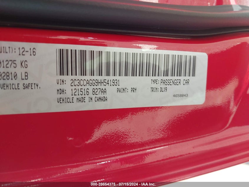 2017 Chrysler 300 300S Awd VIN: 2C3CCAGG9HH541931 Lot: 39854375