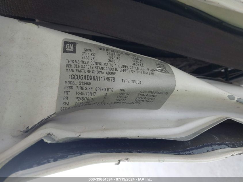 2010 Chevrolet Express 1500 Work Van VIN: 1GCUGADX0A1174978 Lot: 39854394