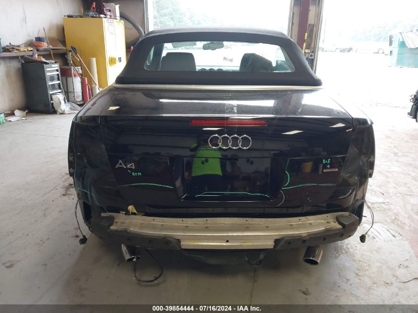 2008 Audi A4 3.2 Cabriolet Quattro VIN: WAUDH48H58K001136 Lot: 39854444