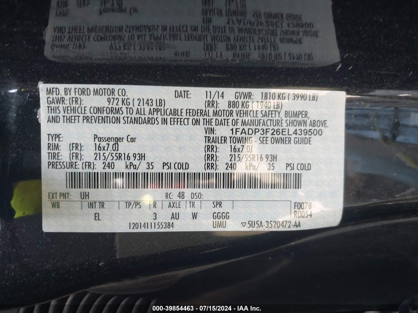 2014 FORD FOCUS SE - 1FADP3F26EL439500