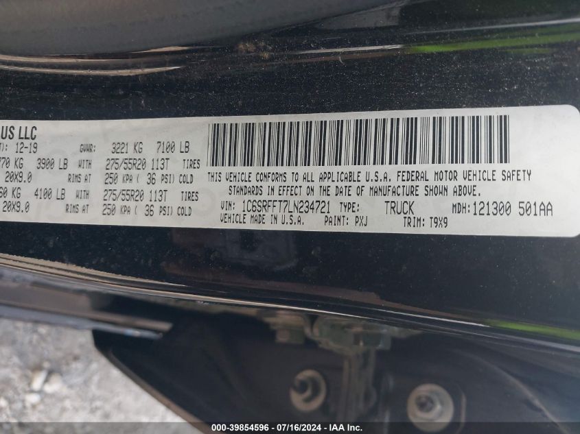 2020 Ram 1500 Big Horn/Lone Star VIN: 1C6SRFFT7LN234721 Lot: 39854596