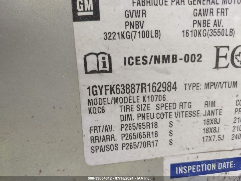 1GYFK63887R162984 2007 Cadillac Escalade Standard