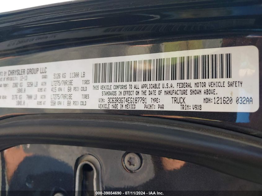 2014 Ram 3500 Tradesman VIN: 3C63R3GT4EG187791 Lot: 39854690