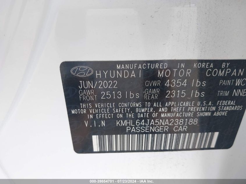 KMHL64JA5NA238188 2022 Hyundai Sonata Sel