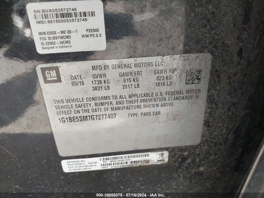 2016 Chevrolet Cruze Lt Auto VIN: 1G1BE5SM7G7277407 Lot: 39855075