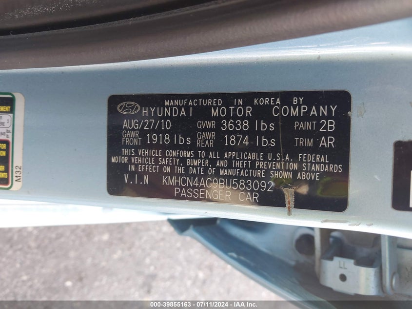 2011 Hyundai Accent Gls VIN: KMHCN4AC9BU583092 Lot: 39855163