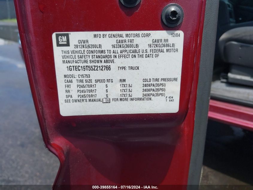 2005 GMC Sierra 1500 Sle VIN: 1GTEC19T55Z212766 Lot: 39855164