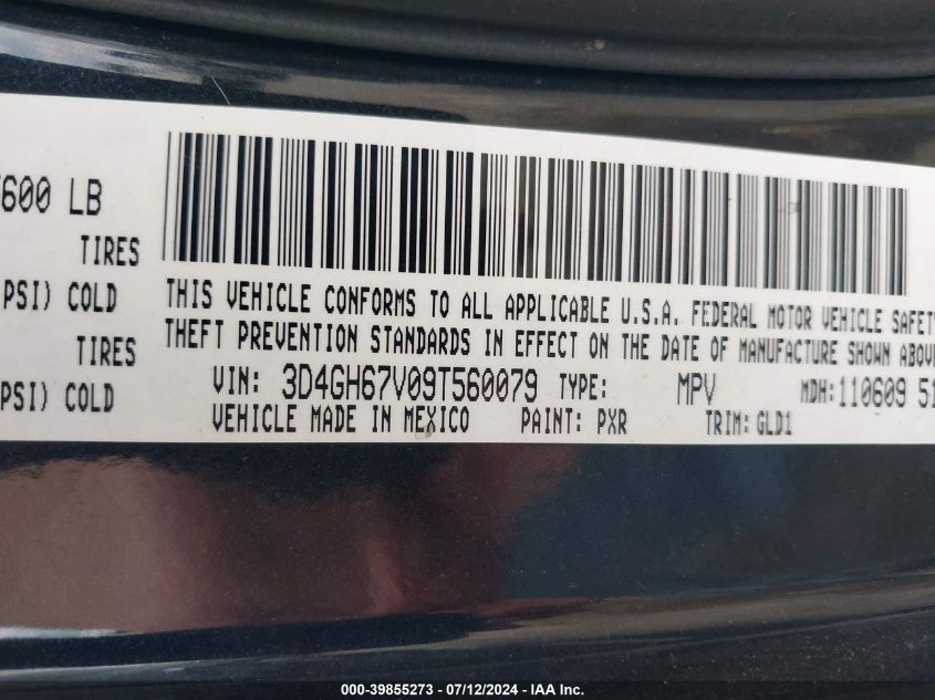 2009 Dodge Journey R/T VIN: 3D4GH67V09T560079 Lot: 39855273