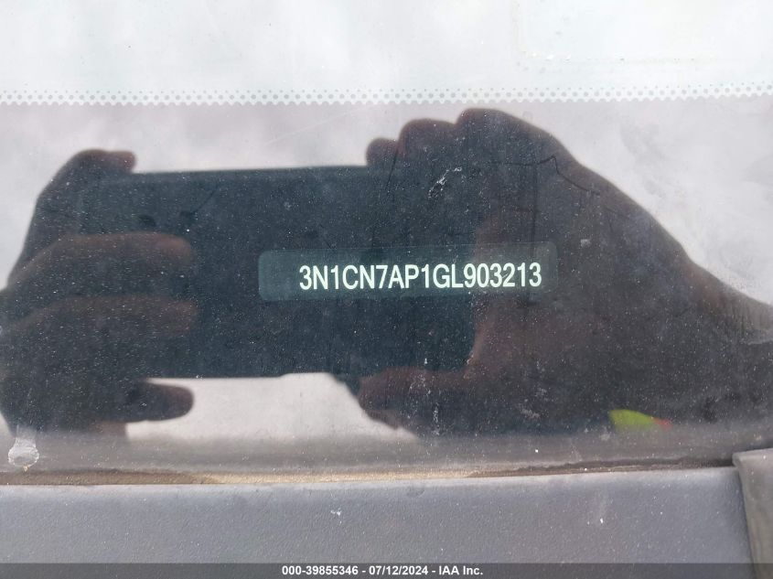 2016 Nissan Versa S/S Plus/Sv/Sl VIN: 3N1CN7AP1GL903213 Lot: 39855346