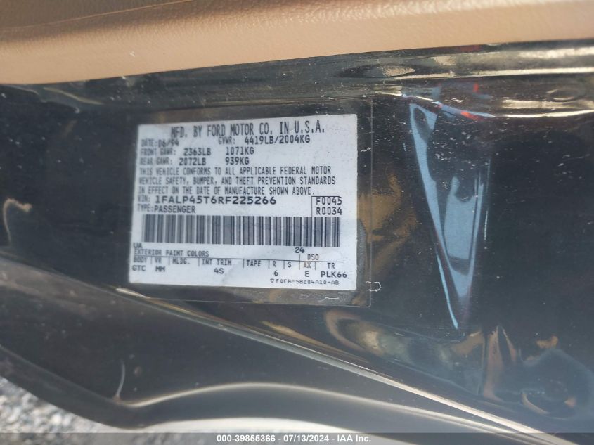 1994 Ford Mustang Gt VIN: 1FALP45T6RF225266 Lot: 39855366