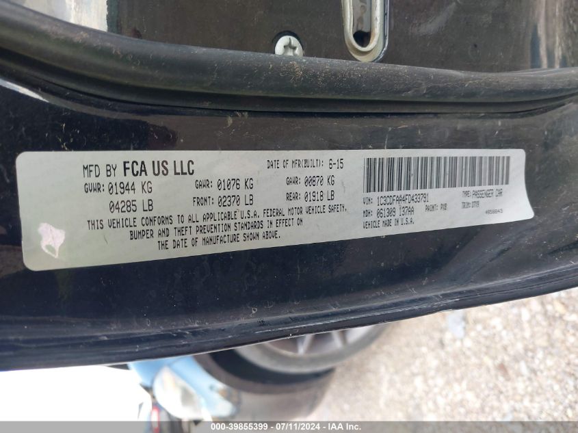 2015 Dodge Dart Se VIN: 1C3CDFAA4FD433791 Lot: 39855399