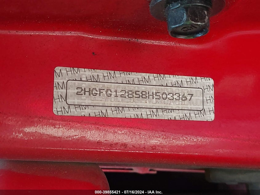 2008 Honda Civic Ex VIN: 2HGFG12858H503367 Lot: 39855421