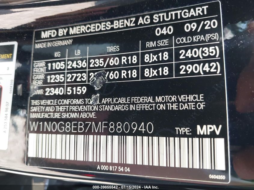 W1N0G8EB7MF880940 2021 Mercedes-Benz Glc 300 4Matic Suv