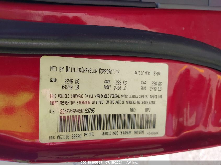 2005 Dodge Magnum Se VIN: 2D4FV48V45H153795 Lot: 39855557