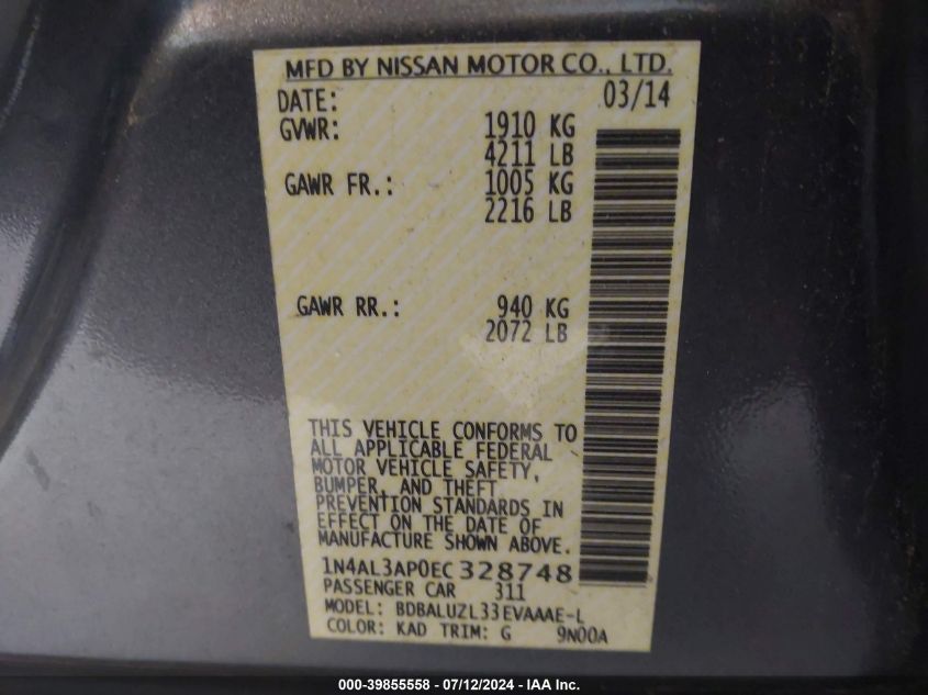 1N4AL3AP0EC328748 2014 Nissan Altima 2.5 Sv