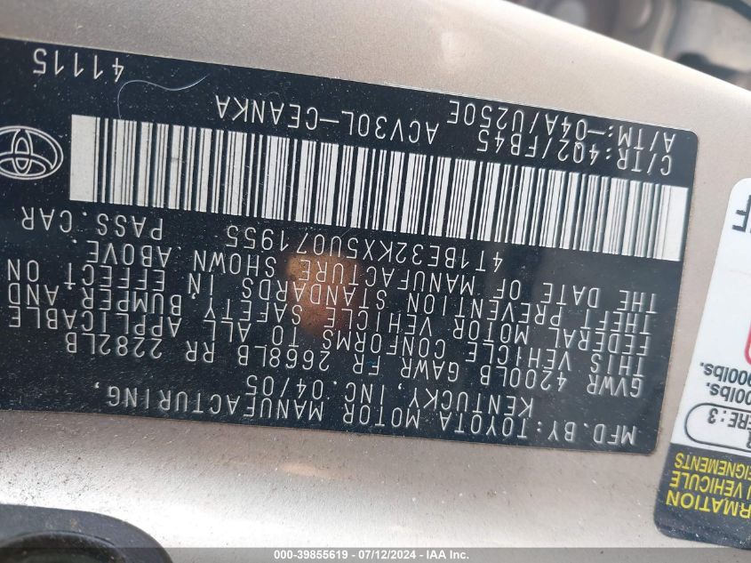 2005 Toyota Camry Le VIN: 4T1BE32KX5U071955 Lot: 39855619