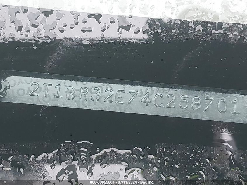 2004 Toyota Corolla Ce VIN: 2T1BR32E74C258701 Lot: 39855684