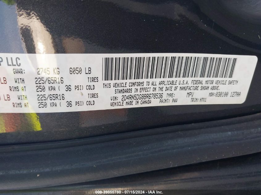 2011 Dodge Grand Caravan Crew VIN: 2D4RN5DG8BR678536 Lot: 39855780