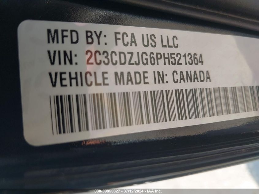 2023 Dodge Challenger Gt VIN: 2C3CDZJG6PH521364 Lot: 39855827