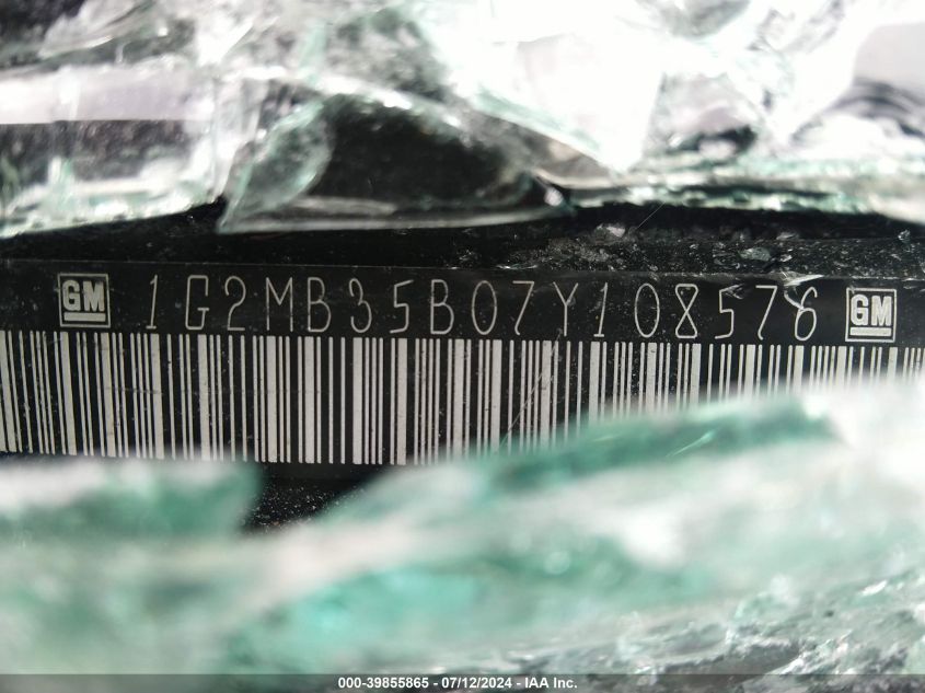 2007 Pontiac Solstice VIN: 1G2MB35B07Y108576 Lot: 39855865