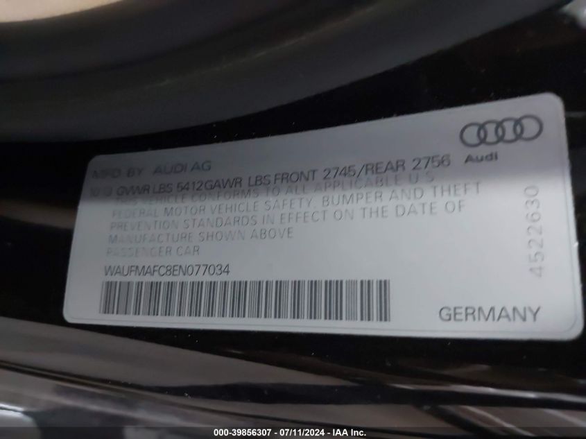 2014 Audi A6 3.0 Tdi Premium Plus VIN: WAUFMAFC8EN077034 Lot: 39856307