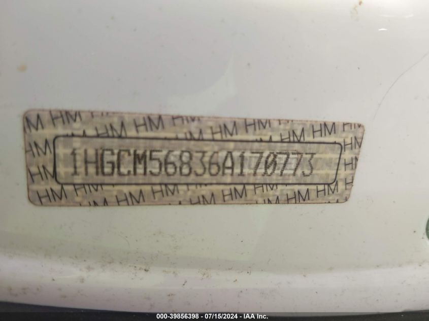 2006 Honda Accord 2.4 Ex VIN: 1HGCM56836A170773 Lot: 39856398