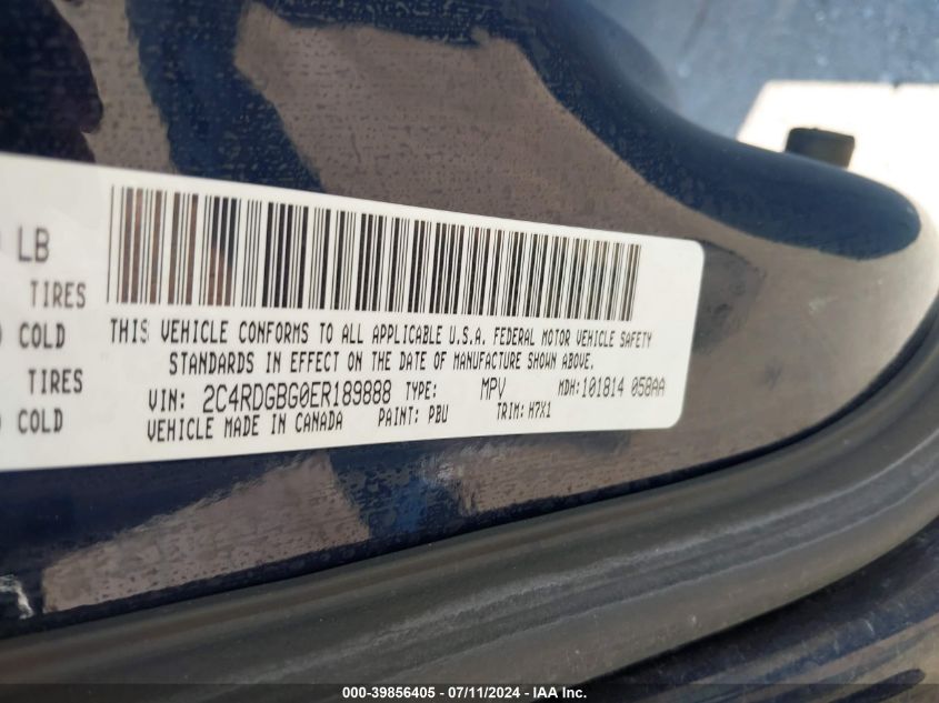 2014 Dodge Grand Caravan Se VIN: 2C4RDGBG0ER189888 Lot: 39856405