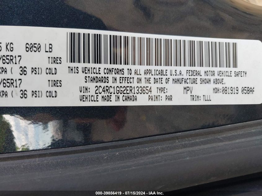 2014 Chrysler Town & Country Limited VIN: 2C4RC1GG2ER133654 Lot: 39856419