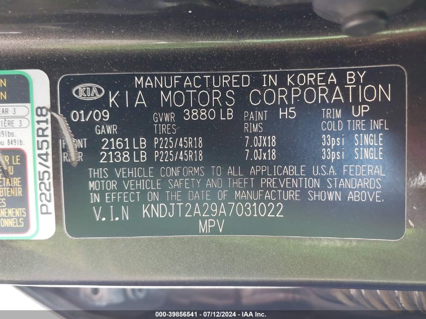 2010 Kia Soul ! VIN: KNDJT2A29A7031022 Lot: 39856541