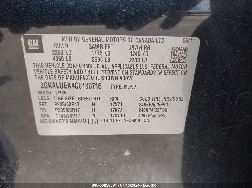 2012 GMC Terrain Slt-1 VIN: 2GKALUEK4C6130716 Lot: 39856591