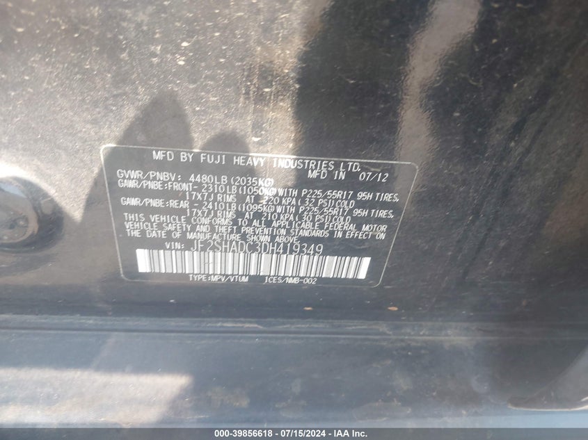 2013 Subaru Forester 2.5X Premium VIN: JF2SHADC3DH419349 Lot: 39856618