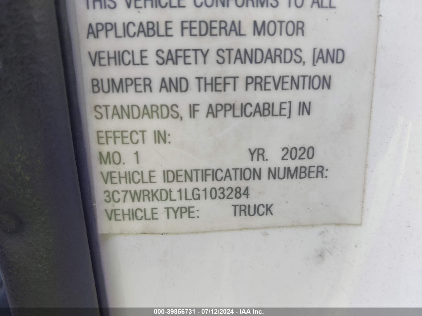 2020 Ram 4500 VIN: 3C7WRKDL1LG103284 Lot: 39856731