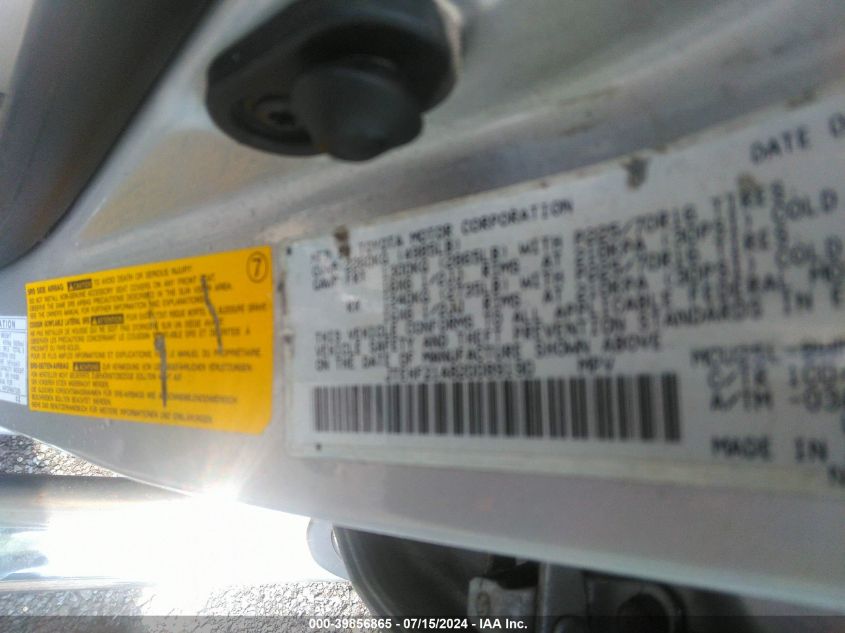 2002 Toyota Highlander Limited V6 VIN: JTEHF21A820089190 Lot: 39856865