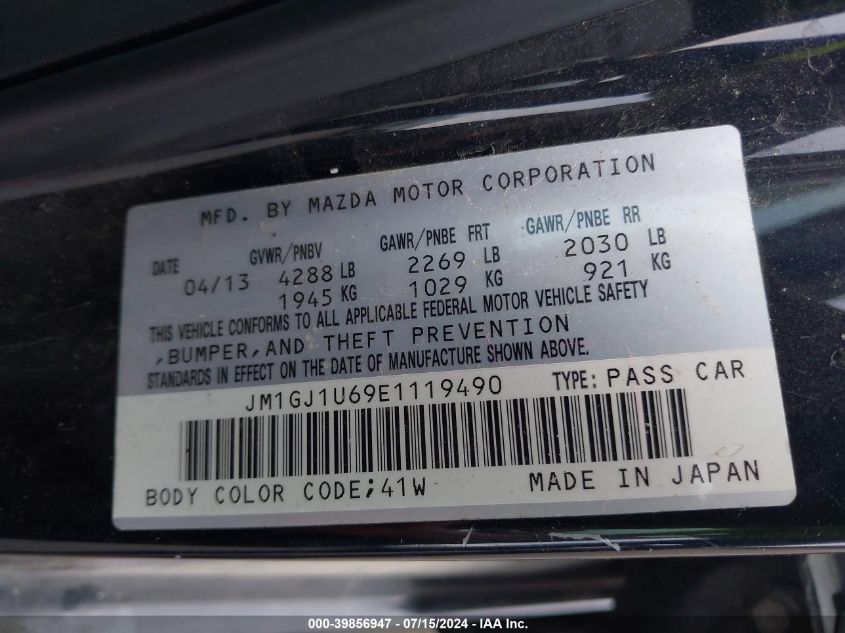 2014 Mazda Mazda6 I Sport VIN: JM1GJ1U69E1119490 Lot: 39856947