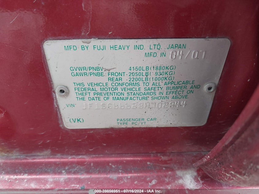 2008 Subaru Forester Sports 2.5X VIN: JF1SG66628H702844 Lot: 39856951