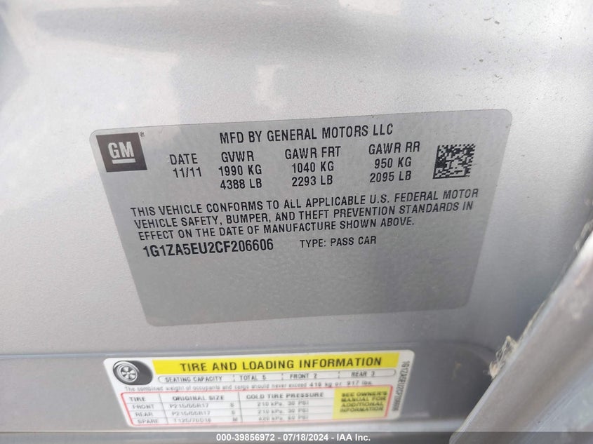 2012 Chevrolet Malibu Ls VIN: 1G1ZA5EU2CF206606 Lot: 39856972